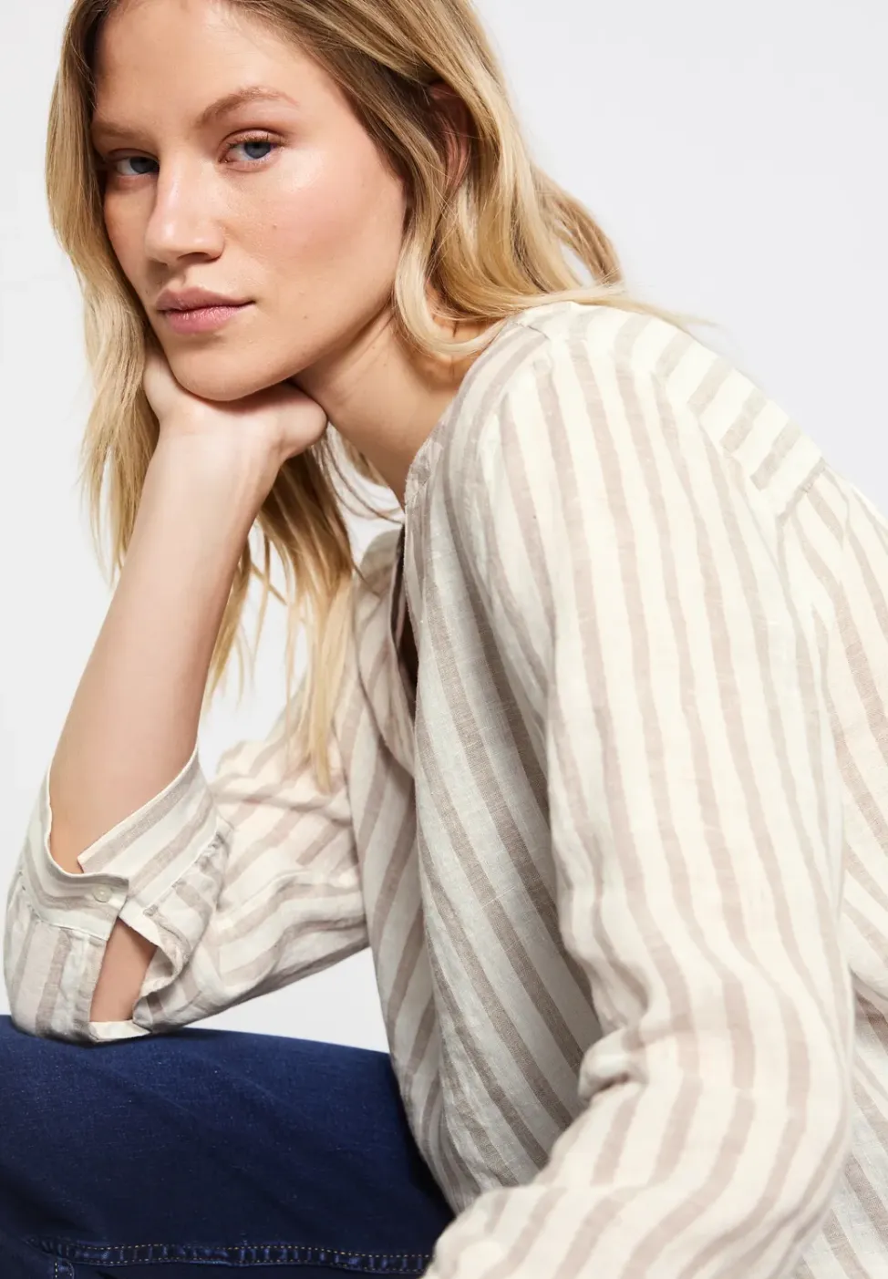 Gestreepte linnen blouse