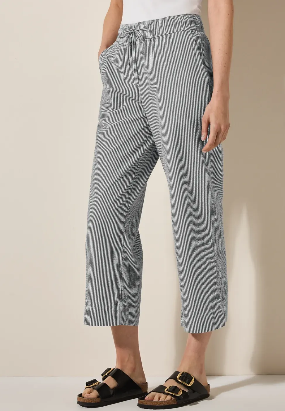 Gestreepte seersucker broek