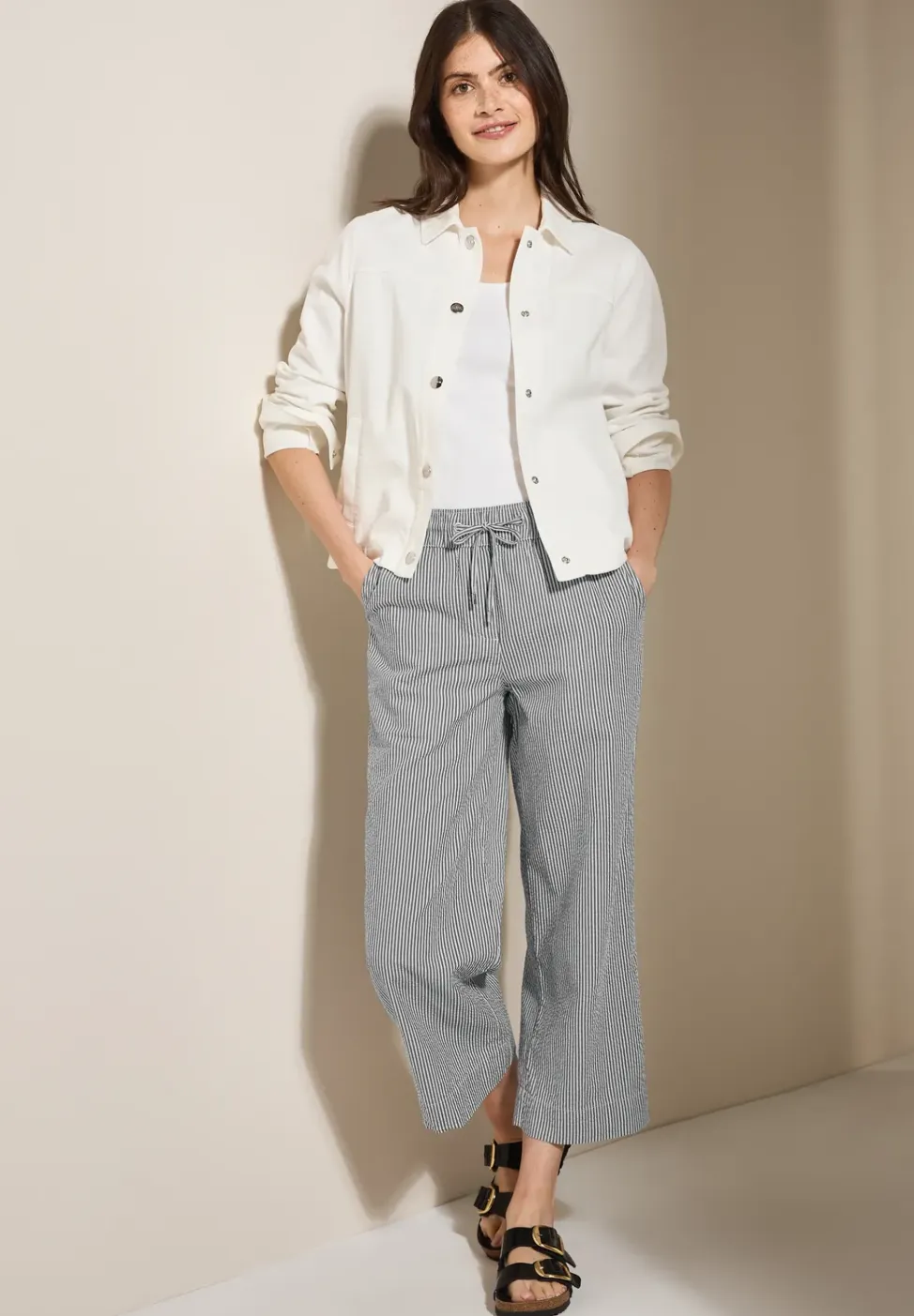 Gestreepte seersucker broek