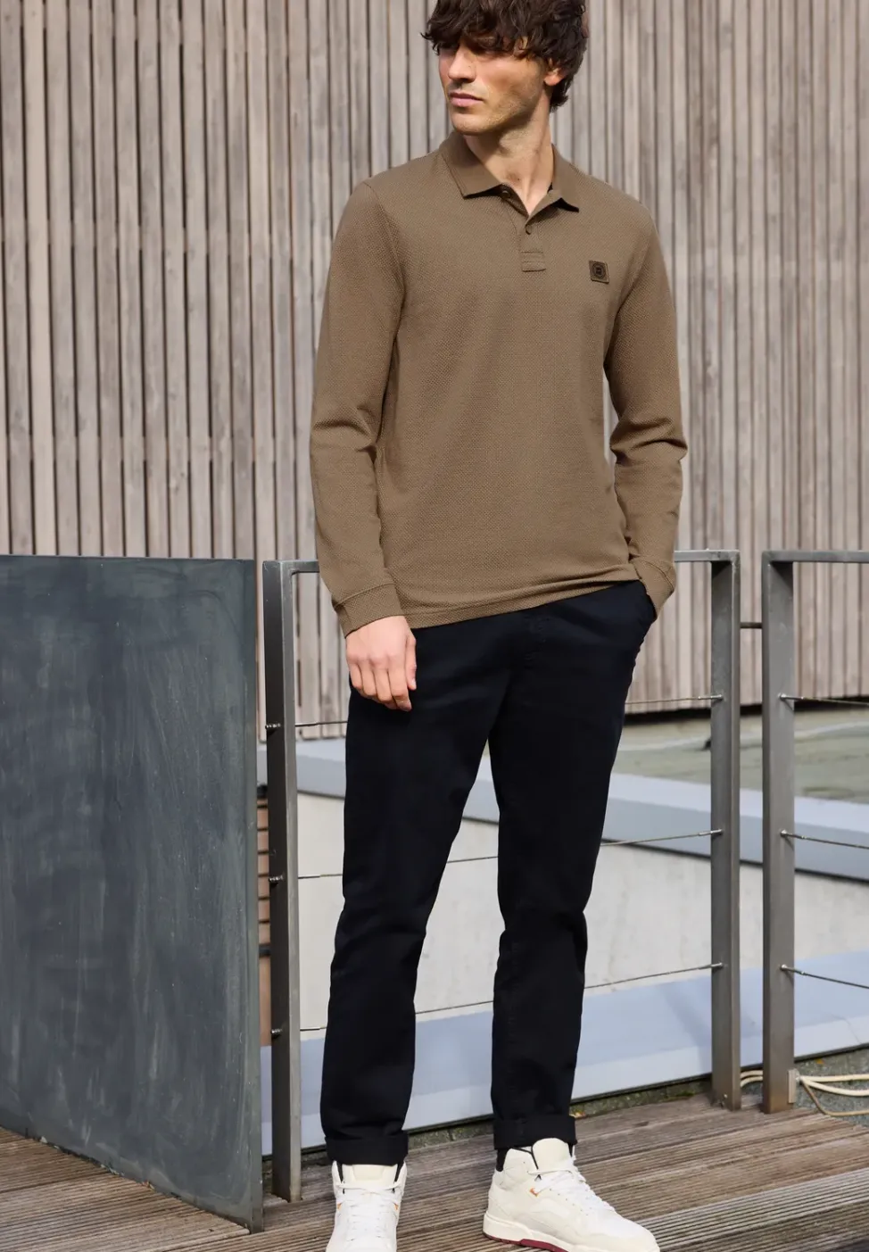 Gestructureerde polo met lange mouwen
