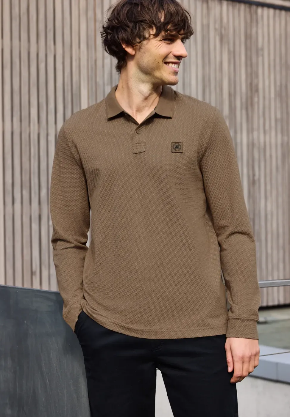 Gestructureerde polo met lange mouwen