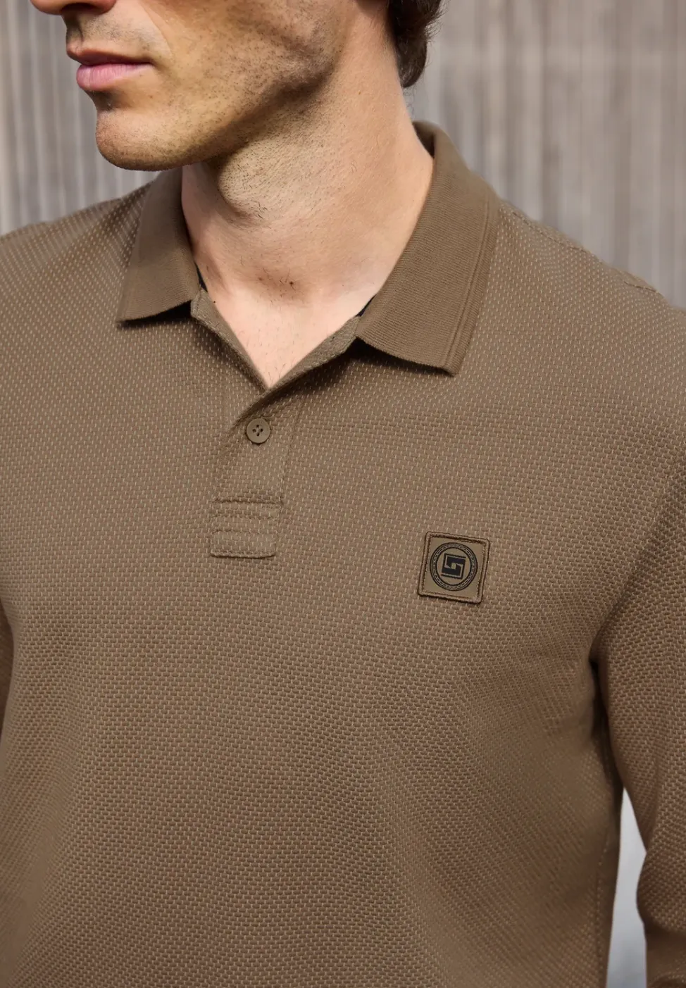 Gestructureerde polo met lange mouwen