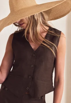 Gilet met V-hals en linnen knopen