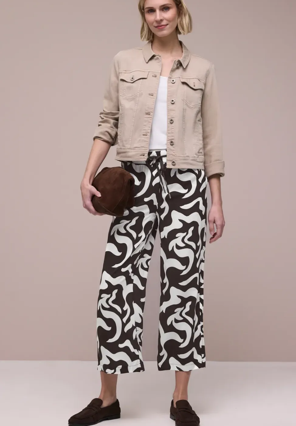 High Waist broek met Wide Legs en print