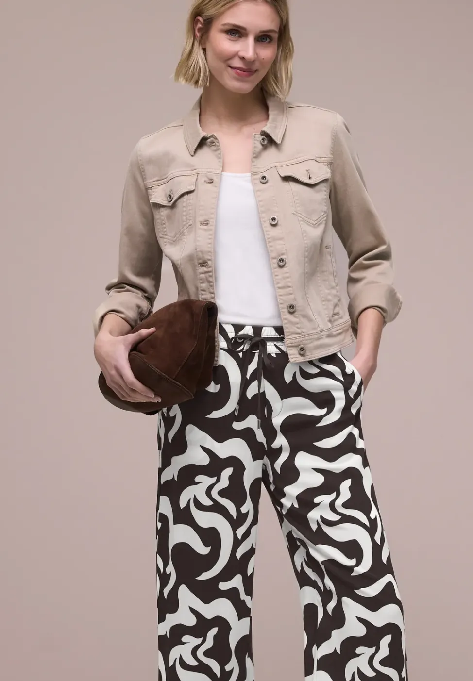 High Waist broek met Wide Legs en print