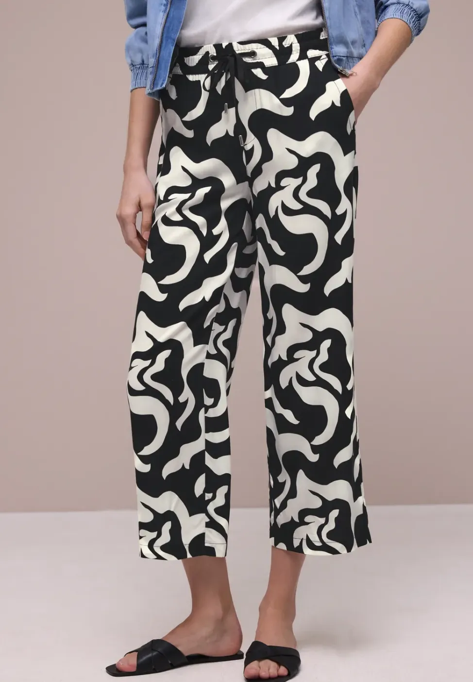 High Waist broek met Wide Legs en print