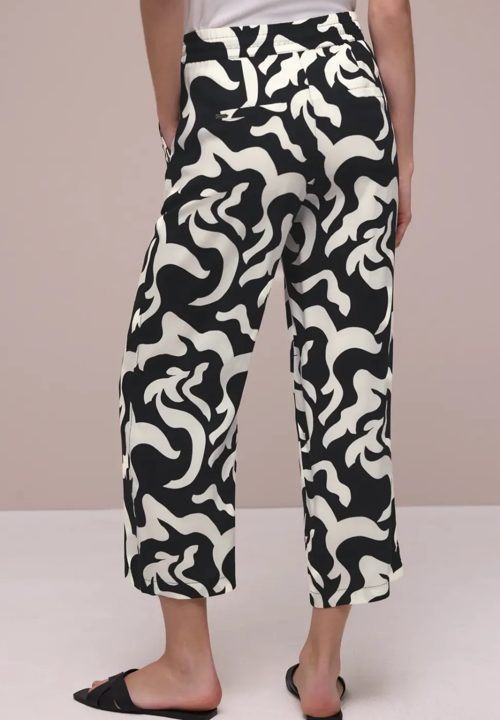 High Waist broek met Wide Legs en print