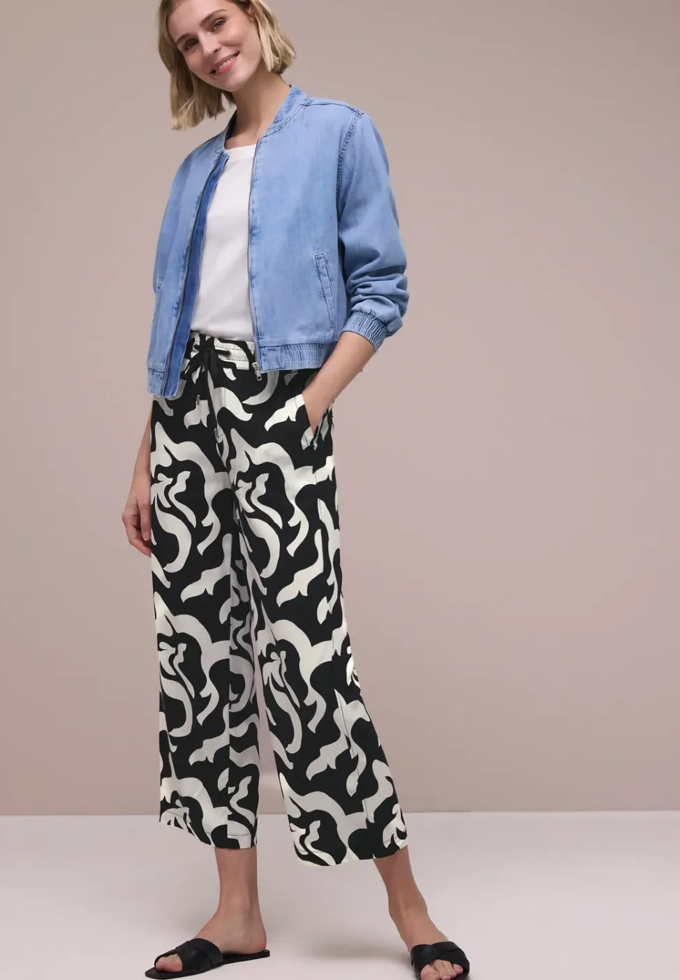 High Waist broek met Wide Legs en print