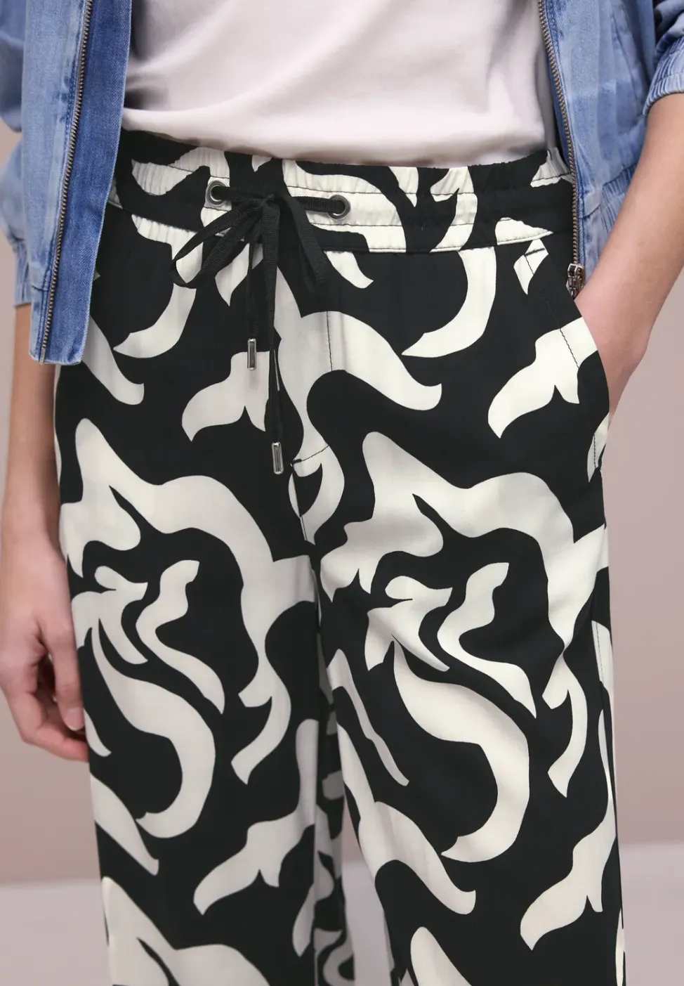 High Waist broek met Wide Legs en print