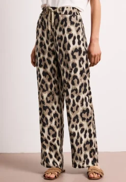 High Waist broek met Wide Legs en leoprint