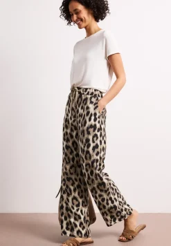 High Waist broek met Wide Legs en leoprint