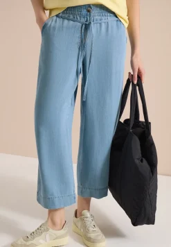 High Waist broek met wijde pijpen in een gewassen look