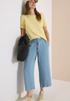 High Waist broek met wijde pijpen in een gewassen look