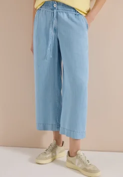 High Waist broek met wijde pijpen in een gewassen look