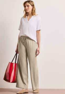 High Waist broek met wijde pijpen in casual pasvorm