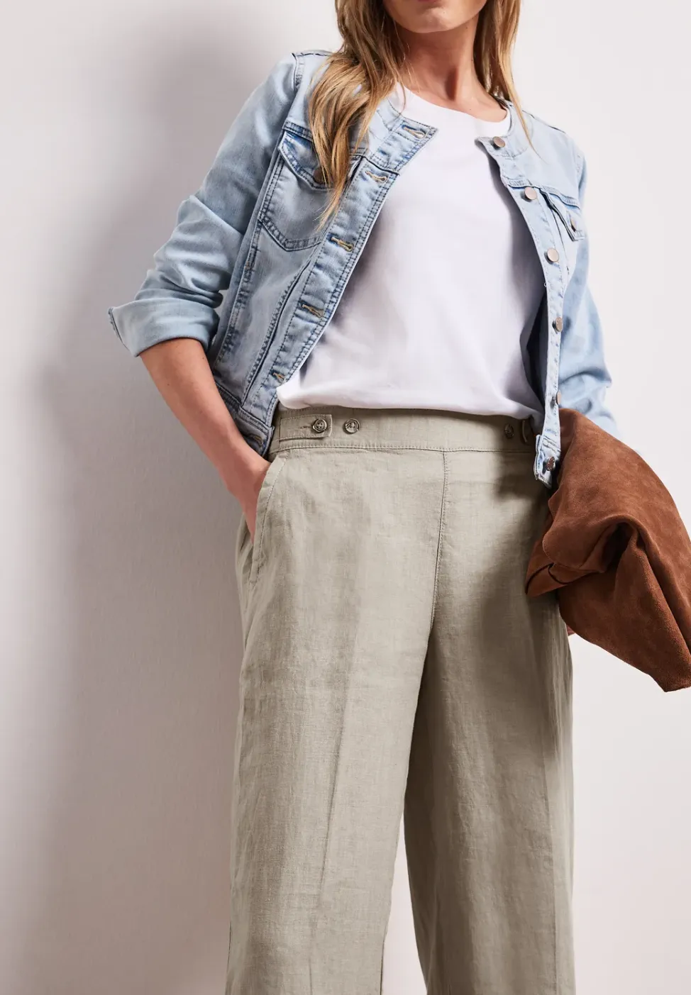 High Waist linnen broek met Wide Legs