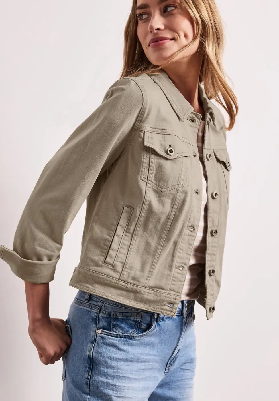 Jas in gekleurde denimlook met zakken