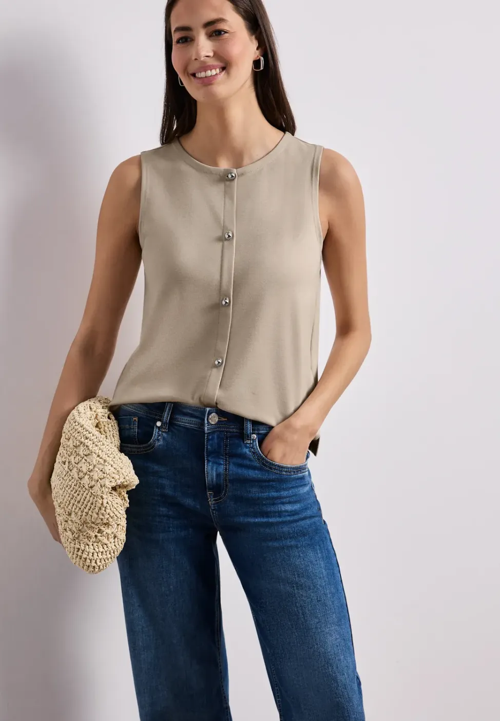 Jersey gilet met ronde hals
