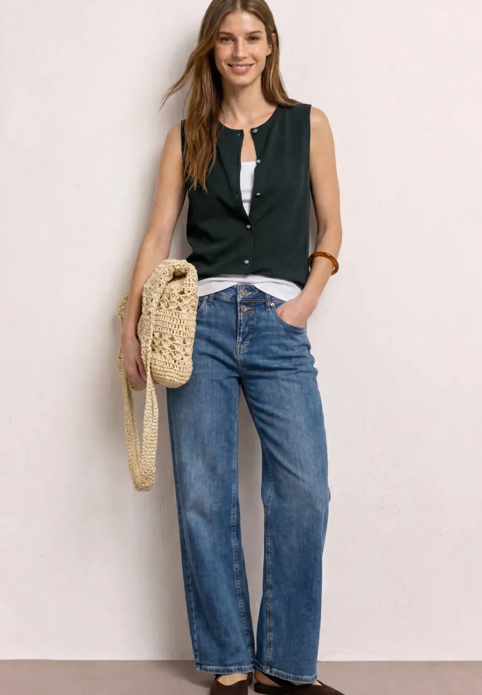 Jersey gilet met ronde hals