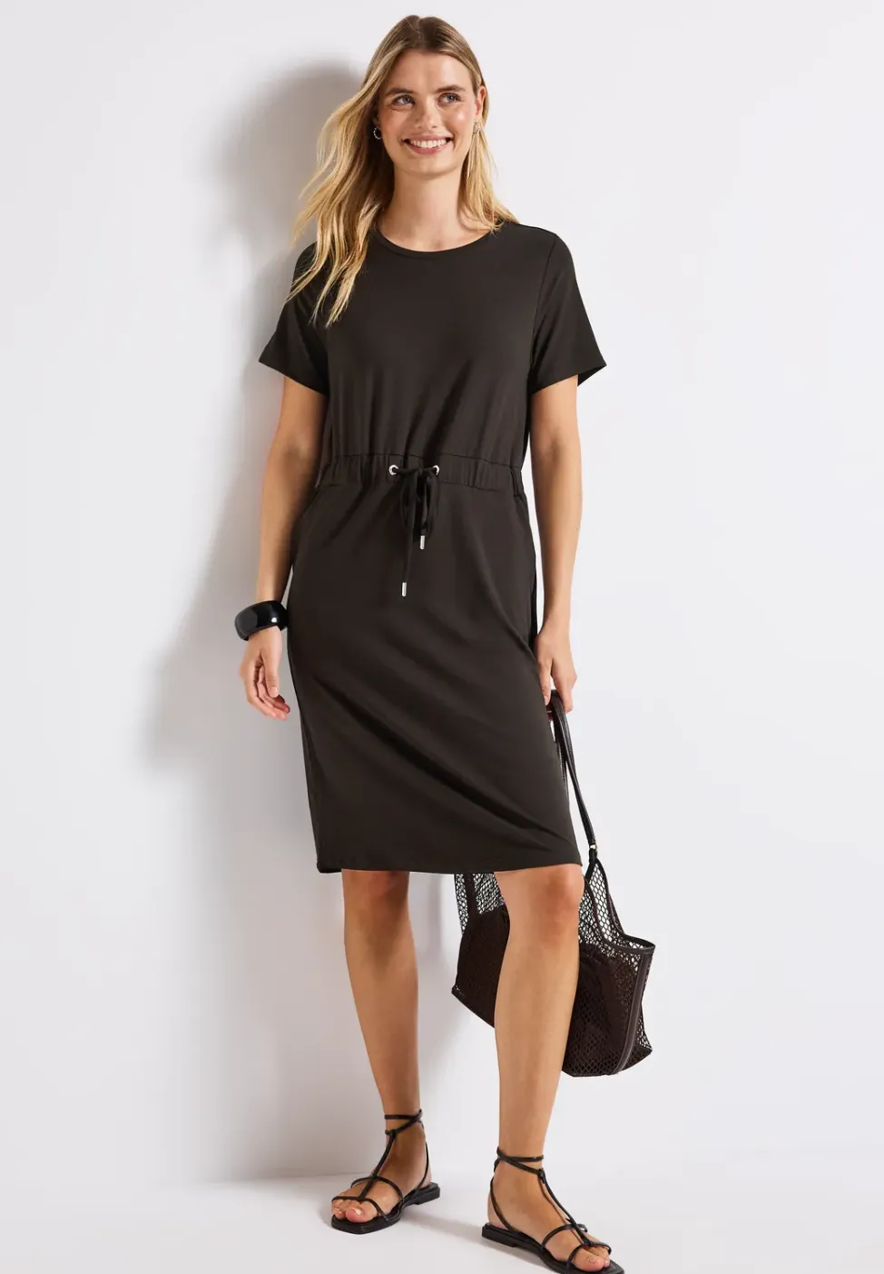 Jersey jurk met trekkoord