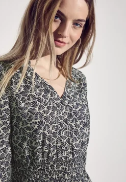 Jurk met print en smokdetail