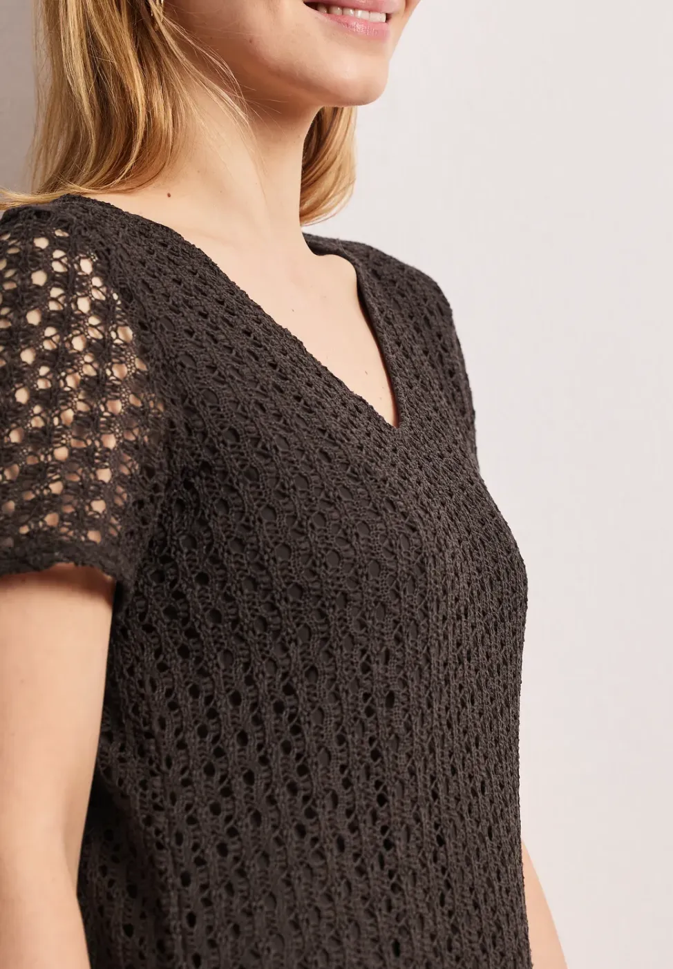Kanten midi-jurk in effen kleur