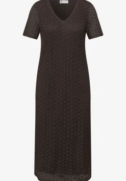 Kanten midi-jurk in effen kleur