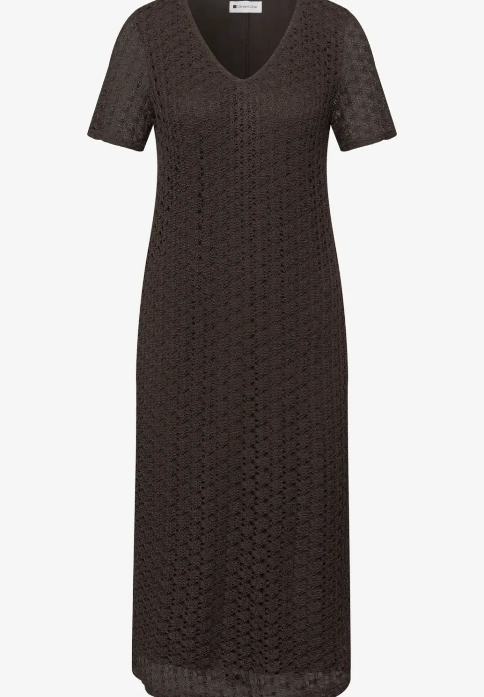 Kanten midi-jurk in effen kleur