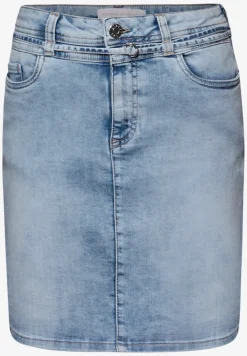Knielange denim rok met riemdetail