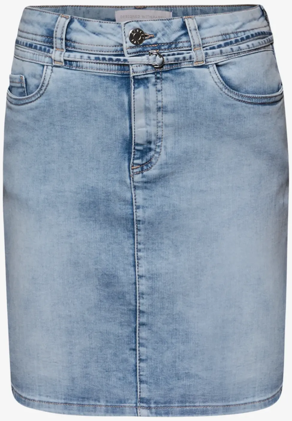 Knielange denim rok met riemdetail