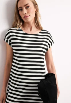 Knielange jersey jurk met strepen