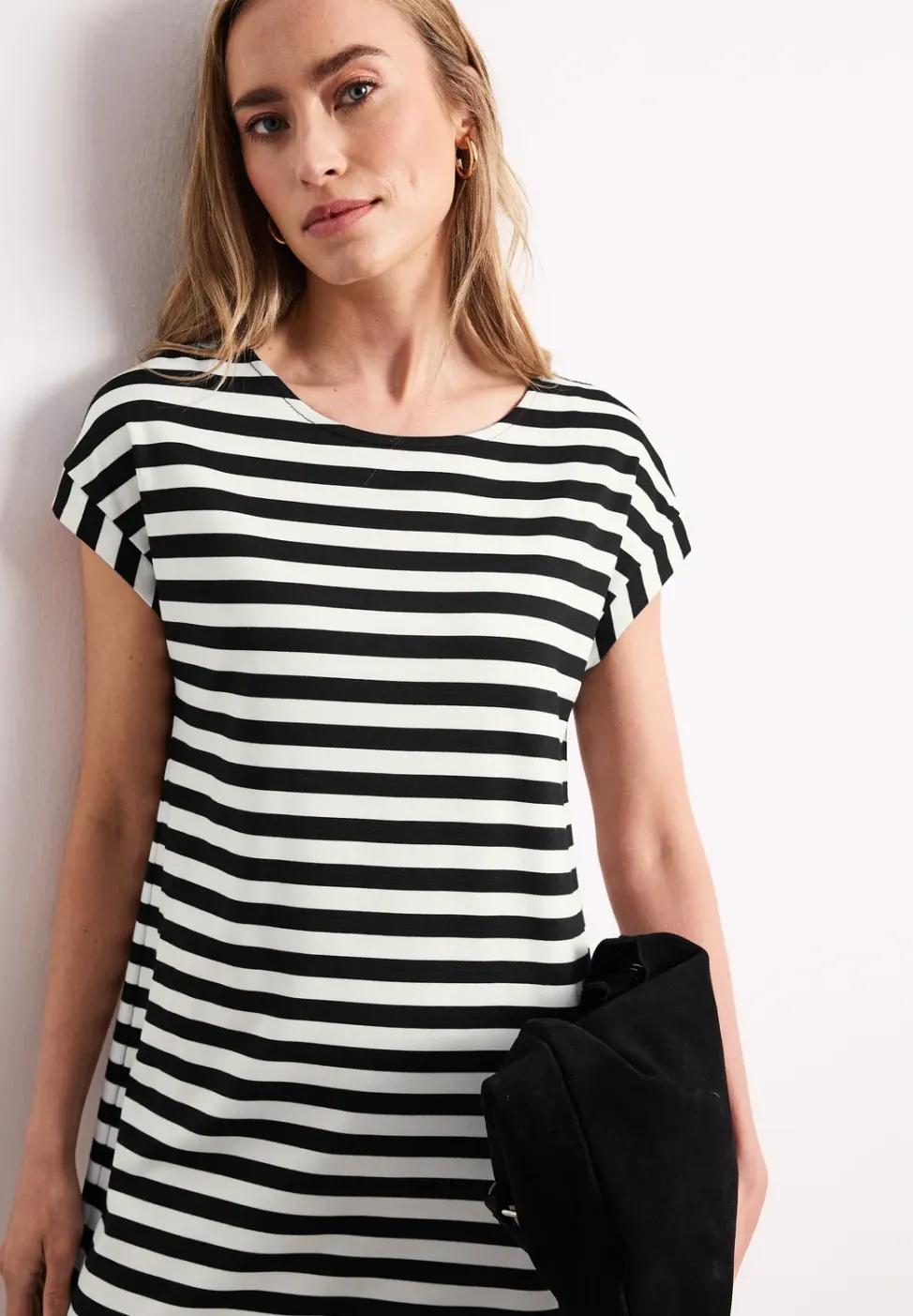 Knielange jersey jurk met strepen