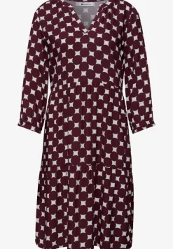 Knielange jurk met gespleten hals en print