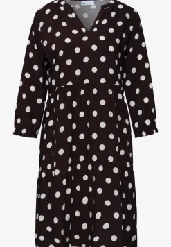 Knielange jurk met gespleten hals en print