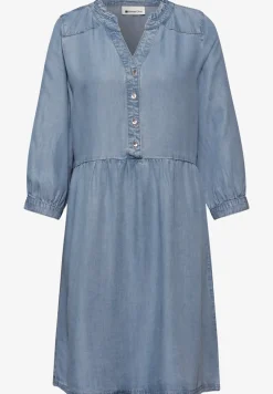 Knielange jurk met ruches in denimlook