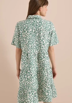 Knielange jurk van linnenmix met print