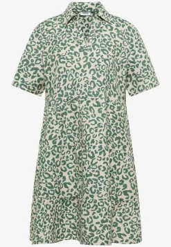 Knielange jurk van linnenmix met print