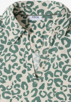 Knielange jurk van linnenmix met print