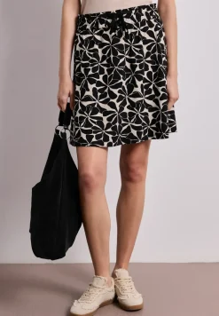 Knielange rok met elastische tailleband en print