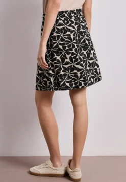 Knielange rok met elastische tailleband en print