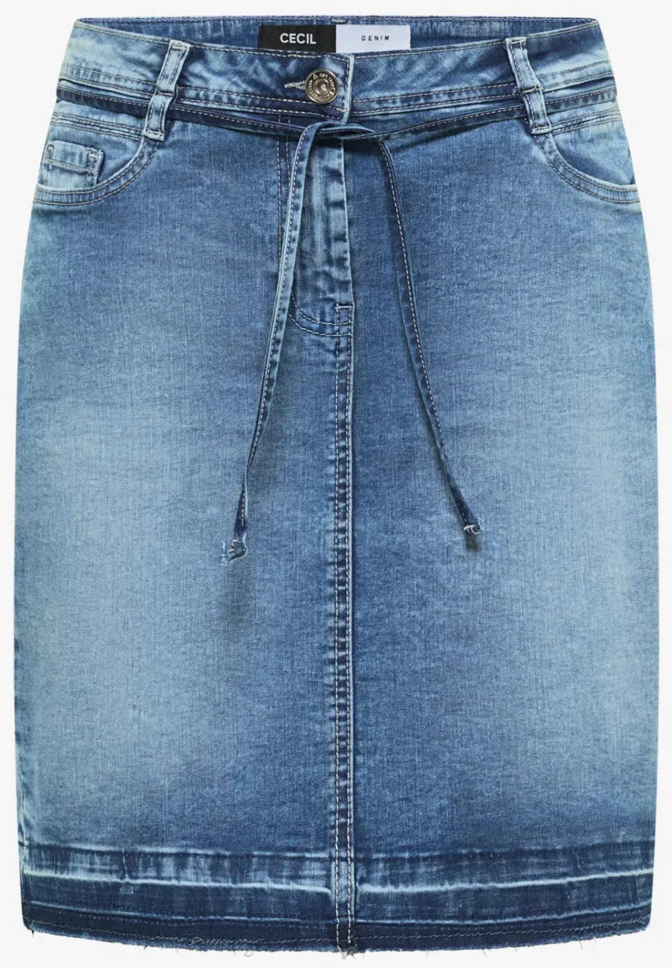 Knielange denim rok met riemdetail