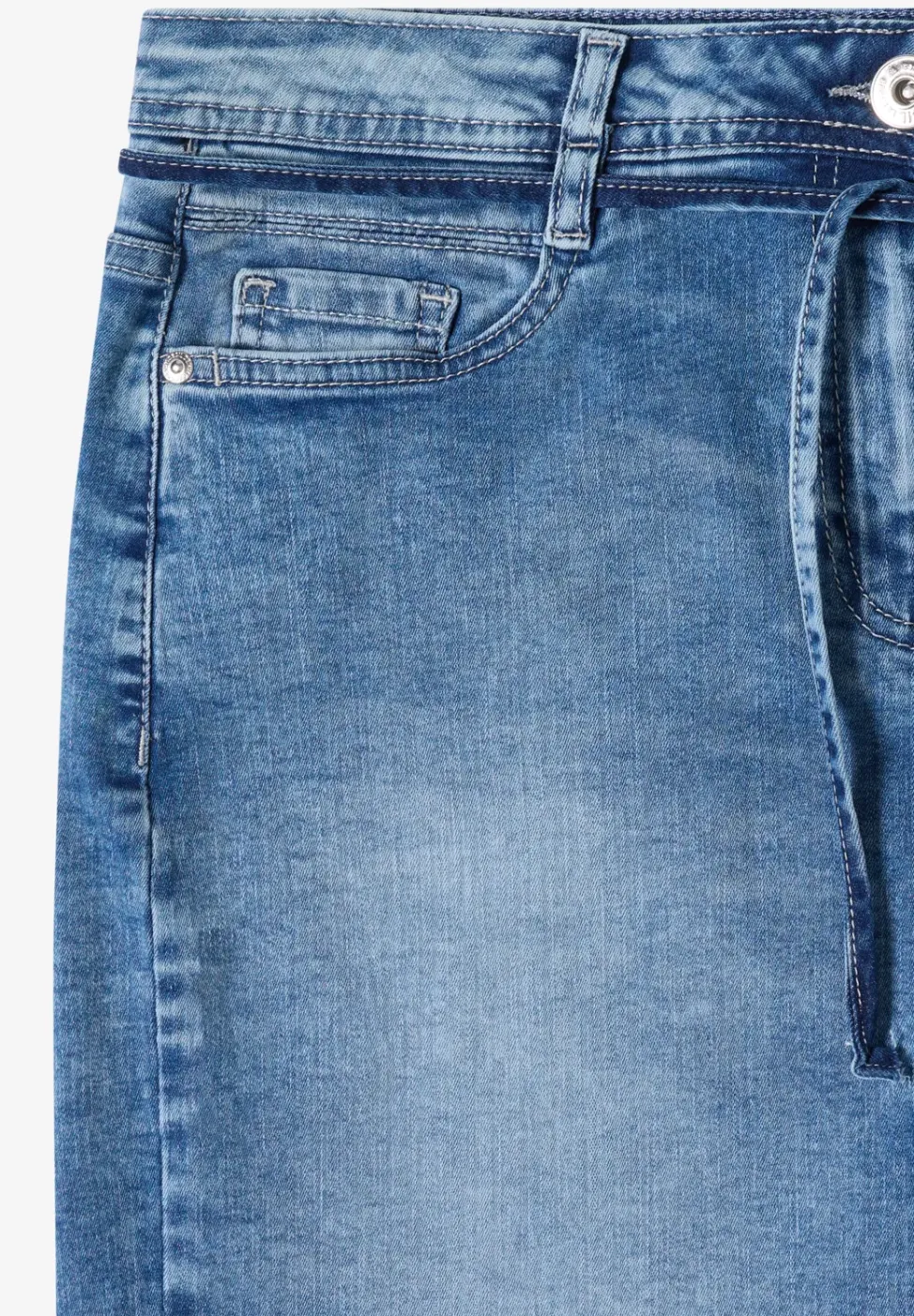 Knielange denim rok met riemdetail