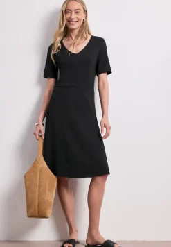Knielange jersey jurk met korte mouwen