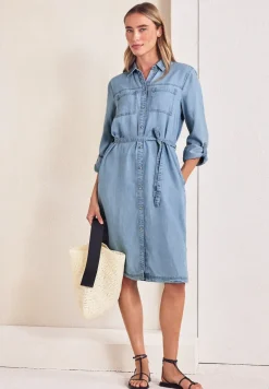 Knielange jurk in een verwassen look