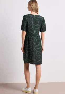 Knielange jurk met gespleten hals en print