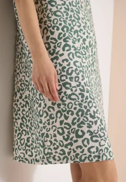 Knielange jurk van linnenmix met print