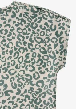 Knielange jurk van linnenmix met print