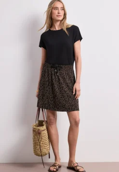 Knielange rok met elastische tailleband