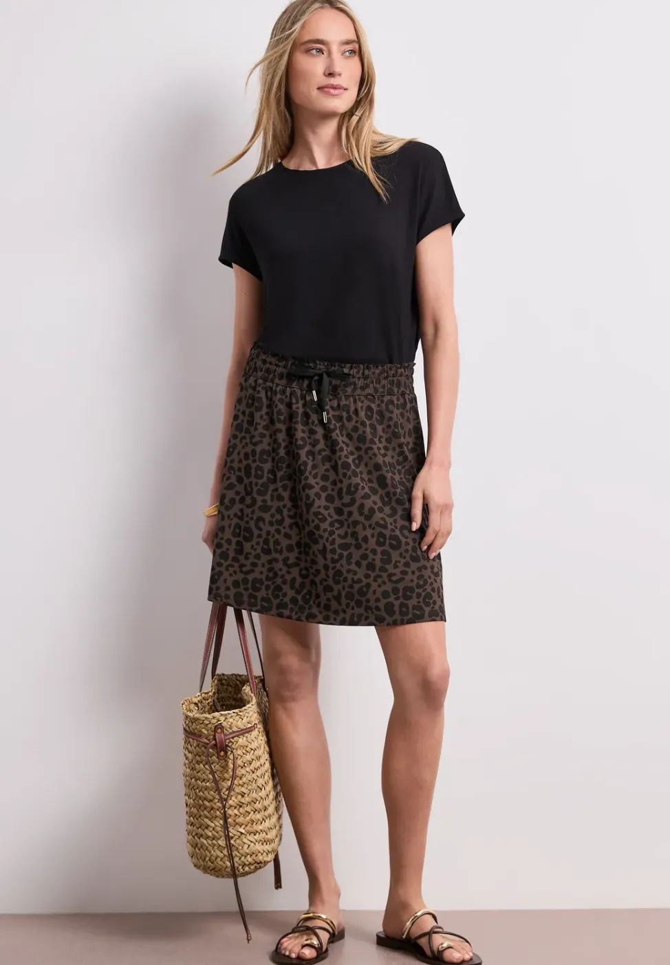Knielange rok met elastische tailleband