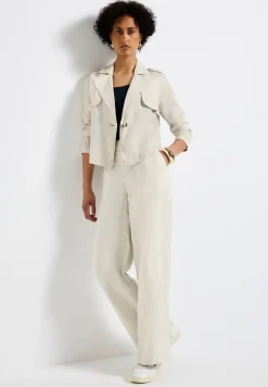 Korte linnen trenchcoat